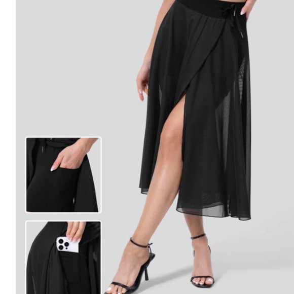 HALARA Skirts Halara High Waisted Black Drawstring Mesh Side Pocket